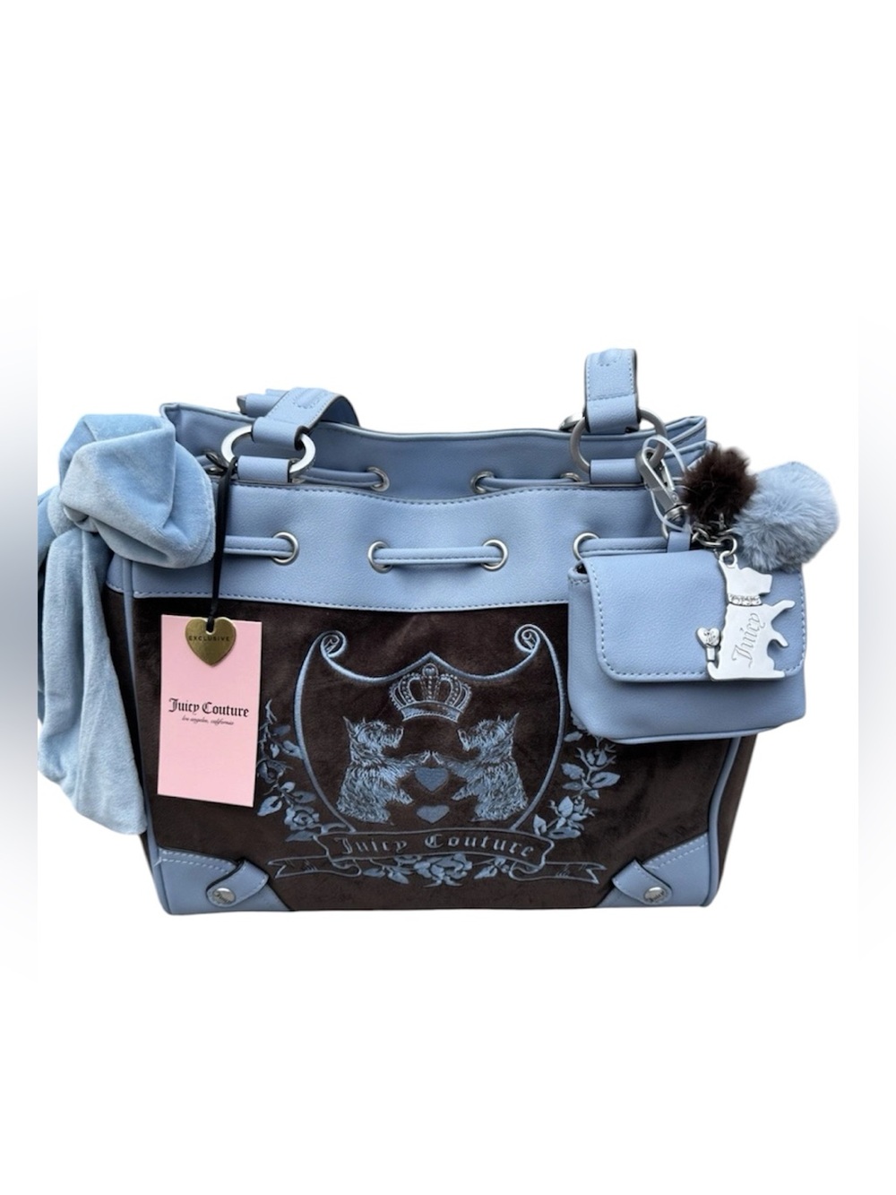 NWT Juicy Couture New Love Chapter Daydreamer Tote Bag Chocolate/Dusty Blue
